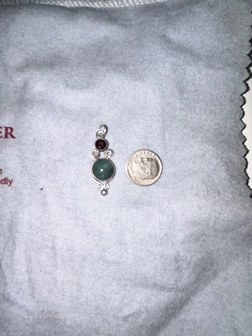 Sterling Silver Green and Deep Red Gemstone Pendant - Picture 2 of 5
